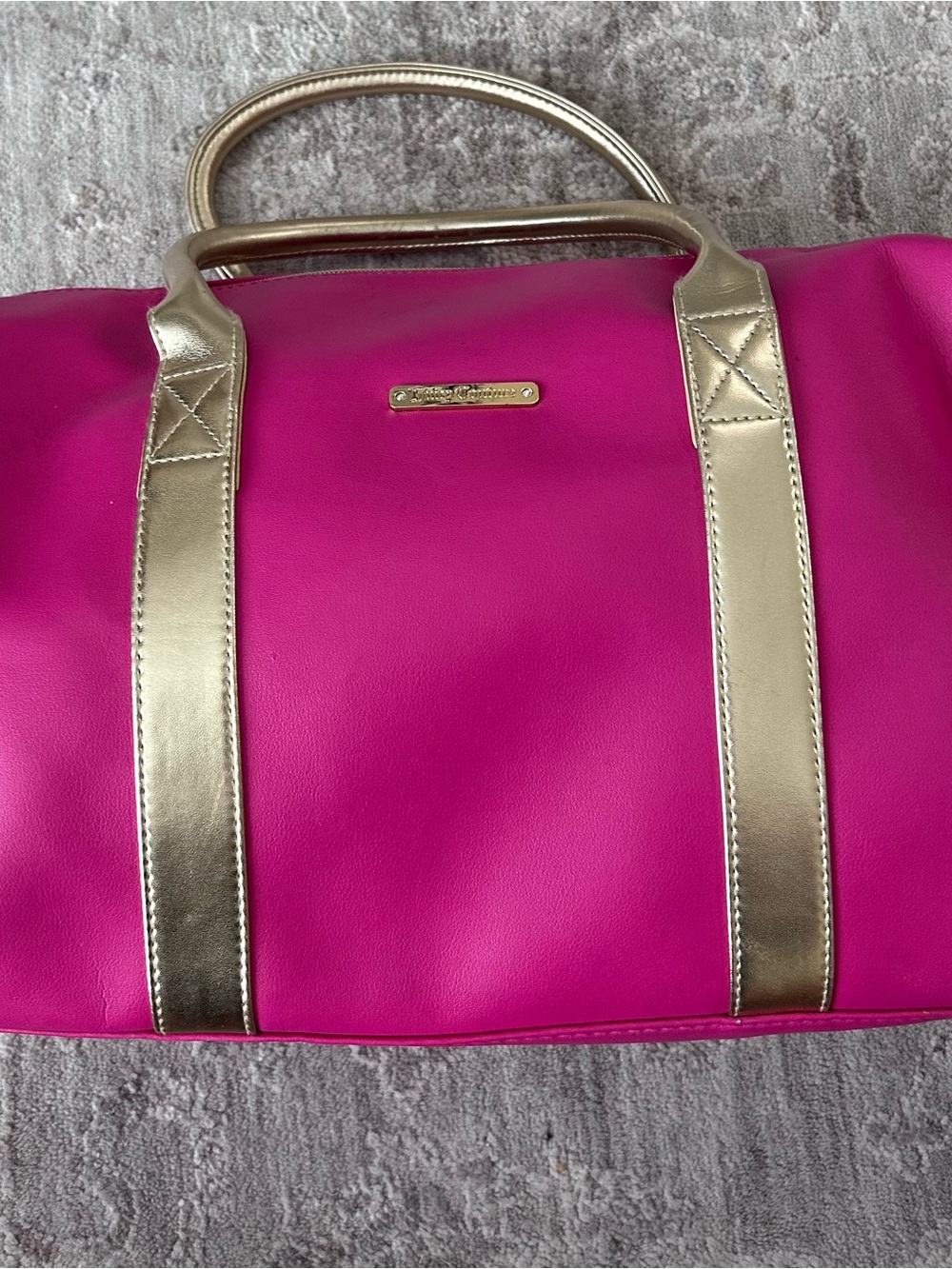 Juicy Couture Hot Pink Gold Trimmed Mini Duffle Purse Velvet Sides 12 X 16 Chic